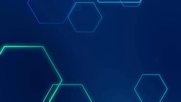Hexagon Geometrikus Kék Neon Fények Technológia Tech Sötét Háttér Absztrakt — Stock Fotó