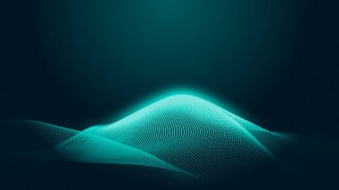 Nokta yeşil dalga ışık ekran gradyan doku arka planı. Soyut teknoloji büyük veri dijital arkaplanı. 3d oluşturma.