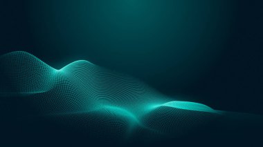Nokta yeşil dalga ışık ekran gradyan doku arka planı. Soyut teknoloji büyük veri dijital arkaplanı. 3d oluşturma.