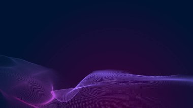Nokta mavi mor dalga çizgisi, ışık eğimli koyu arkaplan. Soyut teknoloji büyük veri dijital arkaplanı. 3d oluşturma.