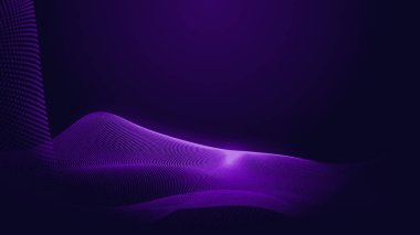 Nokta mavi mor dalga çizgisi, ışık eğimli koyu arkaplan. Soyut teknoloji büyük veri dijital arkaplanı. 3d oluşturma.