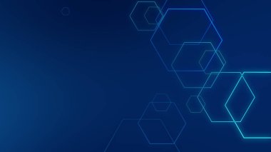Altıgen geometrik mavi ışık teknolojisi yüksek teknoloji koyu arka plan. Soyut grafik dijital gelecek bilim konsept tasarımı.