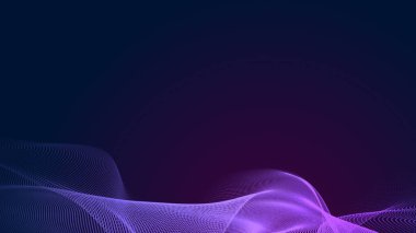 Nokta mavi mor dalga çizgisi, ışık eğimli koyu arkaplan. Soyut teknoloji büyük veri dijital arkaplanı. 3d oluşturma.
