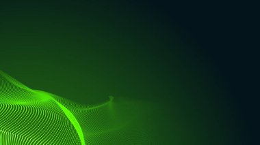Nokta yeşil dalga ışık ekran gradyan dokusu koyu arkaplan. Soyut teknoloji büyük veri dijital arkaplanı. 3d oluşturma.