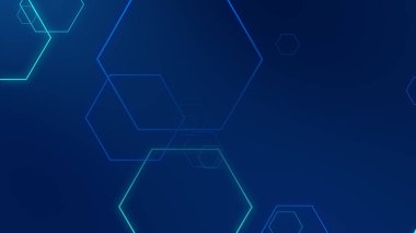 Altıgen geometrik mavi ışık teknolojisi yüksek teknoloji koyu arka plan. Soyut grafik dijital gelecek bilim konsept tasarımı.