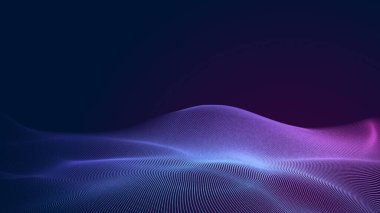 Nokta mavi mor dalga çizgisi, ışık eğimli koyu arkaplan. Soyut teknoloji büyük veri dijital arkaplanı. 3d oluşturma.