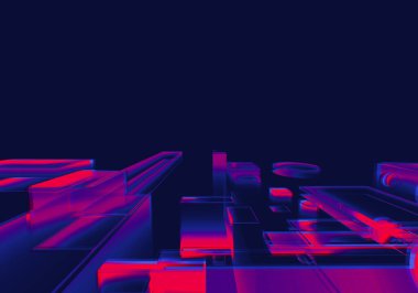 Soyut 3d mor renk arızası izometrik zincir ve dijital bulut ağ teknolojisi dokusu arka planı. 3d şifreleme sistemi kavramı.