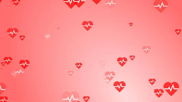 Medical Heart Beat Pulse Flat White Red Hearts Pattern Background — Stock Photo, Image