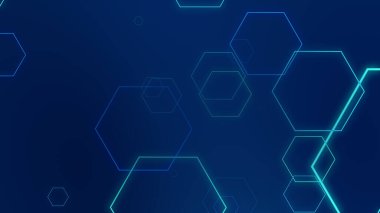 Altıgen geometrik mavi ışık teknolojisi yüksek teknoloji koyu arka plan. Soyut grafik dijital gelecek bilim konsept tasarımı.