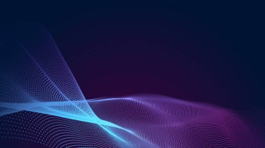 Nokta mavi mor dalga çizgisi, ışık eğimli koyu arkaplan. Soyut teknoloji büyük veri dijital arkaplanı. 3d oluşturma.
