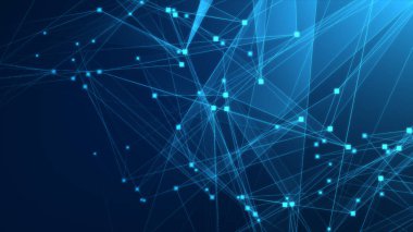 Teknoloji geçmişine sahip soyut mavi çokgen teknoloji ağı. Soyut noktalar ve satır dokusu arka planı. 3d oluşturma.