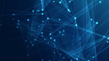 Teknoloji geçmişine sahip soyut mavi çokgen teknoloji ağı. Soyut noktalar ve satır dokusu arka planı. 3d oluşturma.