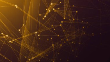 Teknoloji geçmişine sahip soyut turuncu çokgen teknoloji ağı. Soyut noktalar ve satır dokusu arka planı. 3d oluşturma.