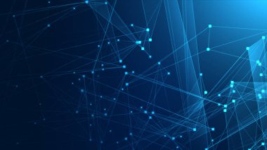 Teknoloji geçmişine sahip soyut mavi çokgen teknoloji ağı. Soyut noktalar ve satır dokusu arka planı. 3d oluşturma.