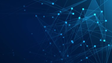Teknoloji geçmişine sahip soyut mavi çokgen teknoloji ağı. Soyut noktalar ve satır dokusu arka planı. 3d oluşturma.