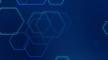 Altıgen geometrik mavi ışık teknolojisi yüksek teknoloji koyu arka plan. Soyut grafik dijital gelecek bilim konsept tasarımı.