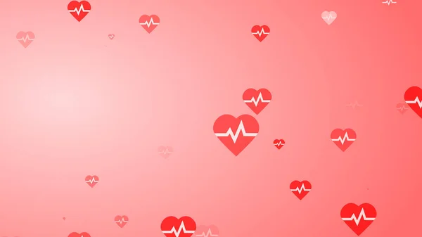 Tıbbi Kalp Atışları Kırmızı Kalplerin Arka Planında Bembeyaz Dünya Kan — Stok fotoğraf