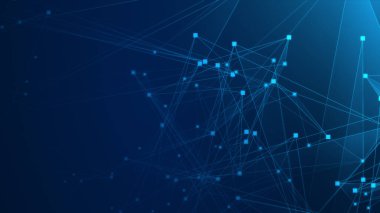 Teknoloji geçmişine sahip soyut mavi çokgen teknoloji ağı. Soyut noktalar ve satır dokusu arka planı. 3d oluşturma.