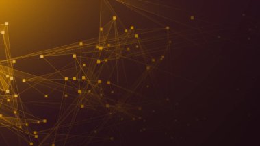 Teknoloji geçmişine sahip soyut turuncu çokgen teknoloji ağı. Soyut noktalar ve satır dokusu arka planı. 3d oluşturma.