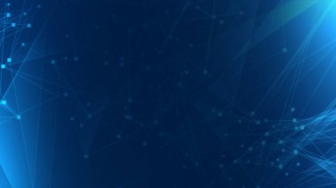 Teknoloji geçmişine sahip soyut mavi çokgen teknoloji ağı. Soyut noktalar ve satır dokusu arka planı. 3d oluşturma.