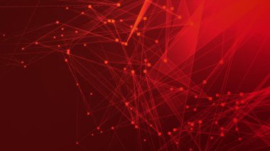 Teknoloji geçmişine sahip soyut kırmızı çokgen teknoloji ağı. Soyut noktalar ve satır dokusu arka planı. 3d oluşturma.