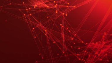Teknoloji geçmişine sahip soyut kırmızı çokgen teknoloji ağı. Soyut noktalar ve satır dokusu arka planı. 3d oluşturma.