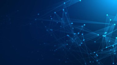 Teknoloji geçmişine sahip soyut mavi çokgen teknoloji ağı. Soyut noktalar ve satır dokusu arka planı. 3d oluşturma.