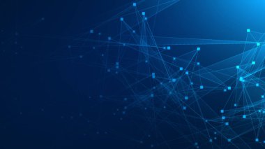 Teknoloji geçmişine sahip soyut mavi çokgen teknoloji ağı. Soyut noktalar ve satır dokusu arka planı. 3d oluşturma.
