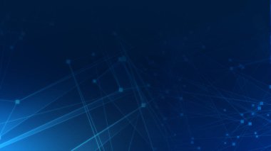 Teknoloji geçmişine sahip soyut mavi çokgen teknoloji ağı. Soyut noktalar ve satır dokusu arka planı. 3d oluşturma.