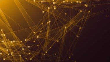 Teknoloji geçmişine sahip soyut turuncu çokgen teknoloji ağı. Soyut noktalar ve satır dokusu arka planı. 3d oluşturma.