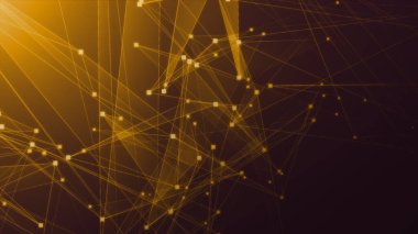 Teknoloji geçmişine sahip soyut turuncu çokgen teknoloji ağı. Soyut noktalar ve satır dokusu arka planı. 3d oluşturma.