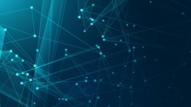 Teknoloji geçmişine sahip soyut mavi çokgen teknoloji ağı. Soyut noktalar ve satır dokusu arka planı. 3d oluşturma.