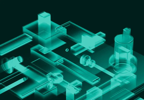 Abstrakt Grön Färg Blockchain Isometriska Och Digitala Moln Nätverk Teknik — Stockfoto