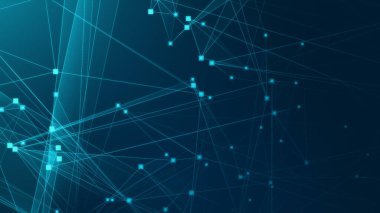 Teknoloji geçmişine sahip soyut mavi çokgen teknoloji ağı. Soyut noktalar ve satır dokusu arka planı. 3d oluşturma.