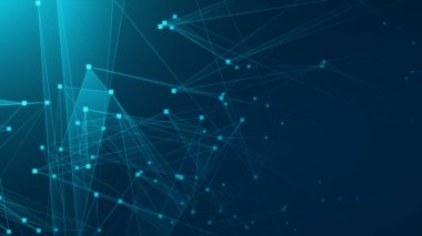Teknoloji geçmişine sahip soyut mavi çokgen teknoloji ağı. Soyut noktalar ve satır dokusu arka planı. 3d oluşturma.