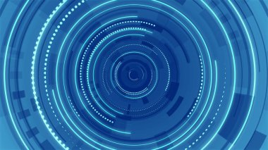 Daire şeklinde beyaz mavi parlak teknoloji yüksek teknoloji. Soyut grafik dijital gelecek bilimkurgu konsepti tasarımı.