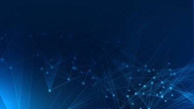 Teknoloji geçmişine sahip soyut mavi çokgen teknoloji ağı. Soyut noktalar ve satır dokusu arka planı. 3d oluşturma.