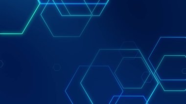 Altıgen geometrik mavi ışık teknolojisi yüksek teknoloji koyu arka plan. Soyut grafik dijital gelecek bilim konsept tasarımı.