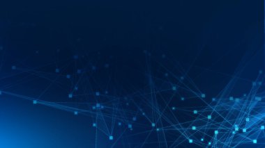 Teknoloji geçmişine sahip soyut mavi çokgen teknoloji ağı. Soyut noktalar ve satır dokusu arka planı. 3d oluşturma.