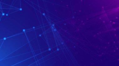Soyut mor menekşe ve mavi çokgen teknoloji ağına bağlı. Soyut noktalar ve satır dokusu arka planı. 3d oluşturma.