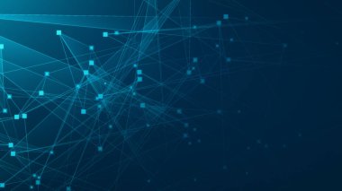 Teknoloji geçmişine sahip soyut mavi çokgen teknoloji ağı. Soyut noktalar ve satır dokusu arka planı. 3d oluşturma.