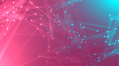 Teknoloji geçmişine sahip soyut pembe çokgen teknoloji ağı. Soyut noktalar ve satır dokusu arka planı. 3d oluşturma.
