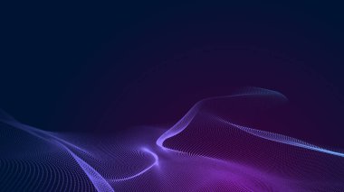 Nokta mavi mor dalga çizgisi, ışık eğimli koyu arkaplan. Soyut teknoloji büyük veri dijital arkaplanı. 3d oluşturma.