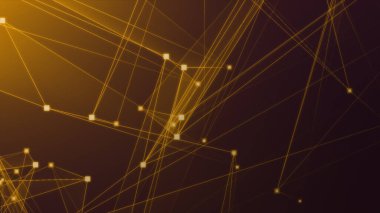 Teknoloji geçmişine sahip soyut turuncu çokgen teknoloji ağı. Soyut noktalar ve satır dokusu arka planı. 3d oluşturma.