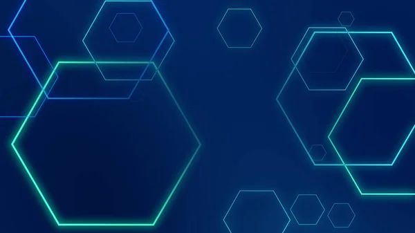 Hexagon geometric blue neon lights technology Hi-tech dark background. Abstract graphic digital future science concept design.