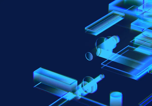 Cyber Blå Isometriska Neon Stad Virtuell Verklighet Bakgrund Abstrakt Teknik — Stockfoto