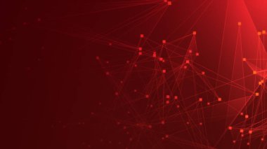 Teknoloji geçmişine sahip soyut kırmızı çokgen teknoloji ağı. Soyut noktalar ve satır dokusu arka planı. 3d oluşturma.