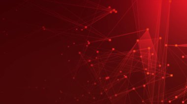 Teknoloji geçmişine sahip soyut kırmızı çokgen teknoloji ağı. Soyut noktalar ve satır dokusu arka planı. 3d oluşturma.