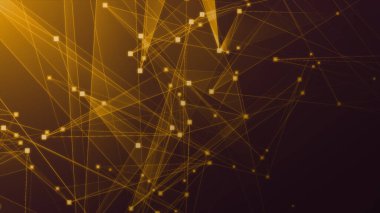 Teknoloji geçmişine sahip soyut turuncu çokgen teknoloji ağı. Soyut noktalar ve satır dokusu arka planı. 3d oluşturma.