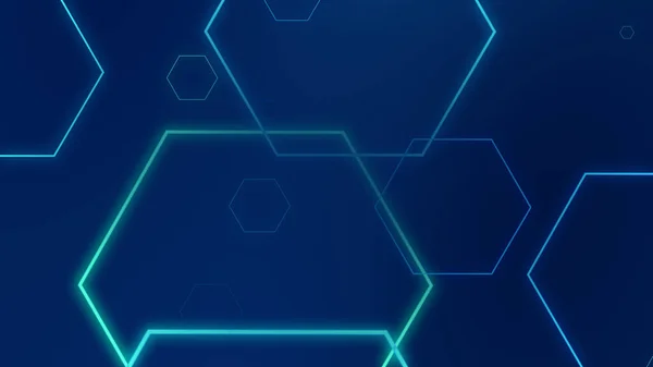 Hexagon Geometrische Blaue Neonlichter Technologie Tech Dunklen Hintergrund Abstrakte Grafische — Stockfoto